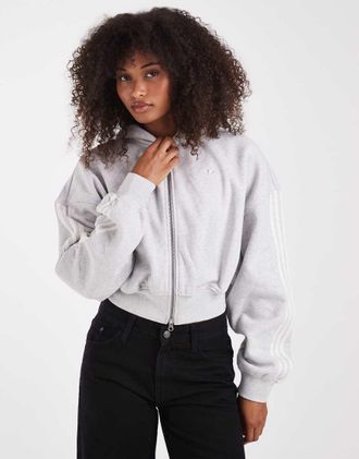 adidas Originals Signature felpa con cappuccio con zip intera grigia-Grigio