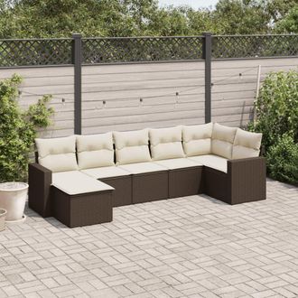 vidaXL Juego De Sof&aacute;s De Jard&iacute;n 7 Piezas Con Cojines Rat&aacute;n Pe Marr&oacute;n Vidaxl
