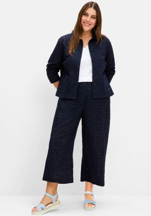 Sheego Blusenblazer SHEEGO Blazer, Damen, Gr. 40, blau (tiefblau), 100% Baumwolle, Blazer Blusenblazer
