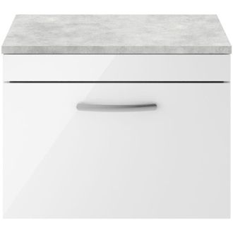 Nuie Nuie - Athena Wall Hung 1-Drawer Vanity Unit with Grey Worktop 600mm Wide - Gloss White