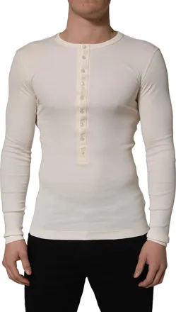 Dolce & Gabbana Mens Henley Pullover White Cotton