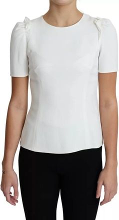 Dolce & Gabbana White Viscose Stretch Short Sleeves Blouse Womens Top (Pre-Owned)