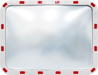 ECD Germany Espejo De Tr&aacute;fico Rectangular Cristal Convexo De 60 X 80 Cm Con Reflectores - Incluye Soporte - Material De Pl&aacute;stico Abs - Blanco-rojo - Luna De Segur