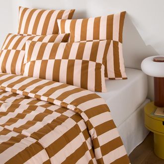 La Redoute Interieurs Dekbedovertrek van 50% gerecycled katoen, geometrische print, TABAKA CARAMEL