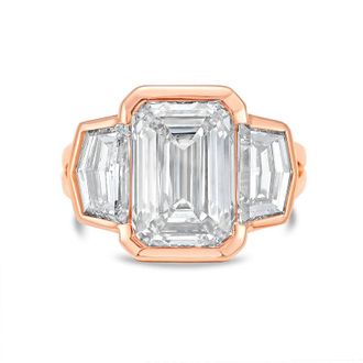 Diana M. Jewels 14kt Rose Gold Lab Grown 4.00 ct Emerald Diamond 3-Stone Bezel Ring