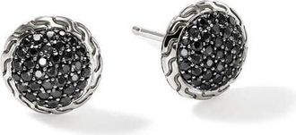 John Hardy JH Essential Pave Stud Earring, Sterling Silver, Gemstones, 10MM Treated Black Sapphire EBS987184BLS