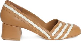 Sarah Chofakian 50 mm Tiramisu pumps met blokhak en streepdetail - Bruin