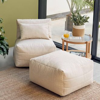 Icon Brand 2pcs Noa Bean Bag, 1x Recliner, 1x Slab, Outdoor Woven Natural