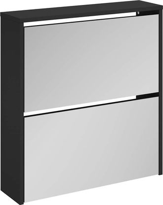 vidaXL Mueble Zapatero Con Espejo 2 Niveles Negro 63x17x67 Cm Vidaxl
