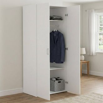Dmora Armadio Multiuso 2 Ante Alibabba, 2 Ripiani, Appendiabiti, 49.52x175.4h Cm Bianco