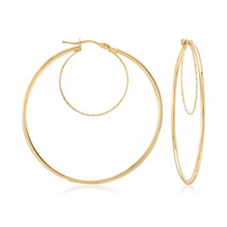 Canaria Canaria Italian 10kt Yellow Gold Textured and Polished Double-Hoop Earrings