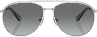 Swarovski crystal-embellished pilot-frame sunglasses - women - Polyamide/Metal - 61 - Silver