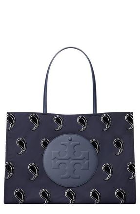 Tory Burch Ella Print Tote in Medium Navy Pajama Print at Nordstrom