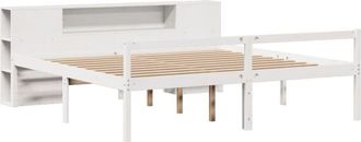 vidaXL Cama Con Estanter&iacute;a Sin Colch&oacute;n Madera Maciza Blanca 200x200 Cm Vidaxl