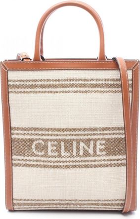 Celine Beige Brown Canvas Leather Handbag Tote Bag (Pre-Owned)