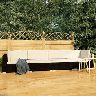 vidaXL Vidaxl - Set De Sof&aacute;s De Jard&iacute;n 4 Piezas Y Cojines Rat&aacute;n Sint&eacute;tico Negro