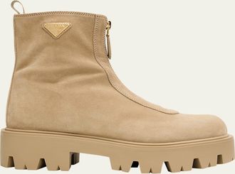 Prada Stride Suede Zip Ankle Boots