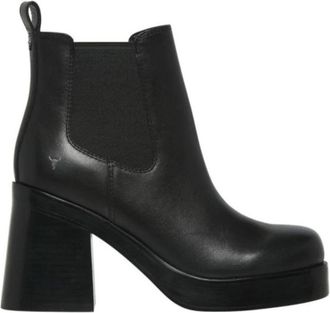 Windsor Smith Zwarte Leren Enkellaarzen - Dames - Laarzen met Hak - Zwart - 41 EU - Schoenen