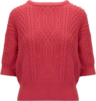 Elisabetta Franchi Ronde hals gebreid - Dames - Ronde hals truien - Rood - M - Katoen - Truien & Vesten