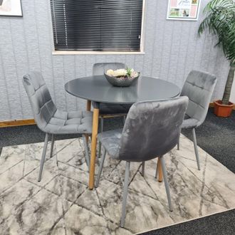 Kosy Koala Dining Table & 4 Chairs Grey Round Table With 4 Grey Velvet Chairs Dining Room Furniture in Brown