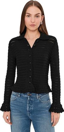 Madewell Pointelle-Knit Peplum Cardigan Womens Sweater Jet Black : XL (Womens 14-16), Cotton