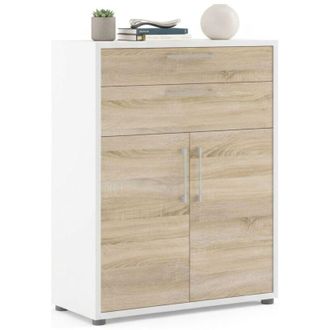 Dmora Credenza Agra, Buffet da soggiorno, Madia da salotto, Dispensa da cucina, 89x40 h113 cm, Bianco e Quercia - Dmora