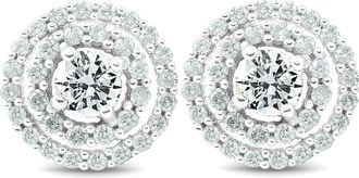 Pompeii3 1Ct Diamond Double Halo Studs Screw Back Womens Earrings White Gold 10.2MM