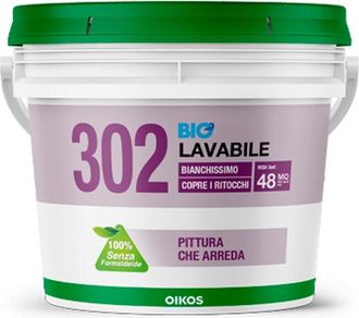 Oikos Oikos - Pittura per interni 302 Bio Lavabile Bianca Traspirante Coprente Ecologica 12 lt