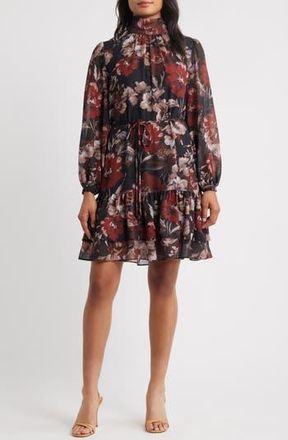 Julia Jordan Long Sleeve Mock Neck Floral Dress in Black Multi at Nordstrom Rack, Size X-Small