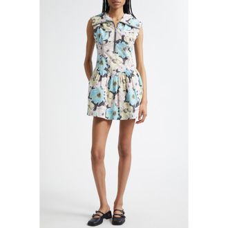 Ganni Floral Zip Front Organic Cotton Minidress in White Multicolor at Nordstrom Rack, Size 6 Us / 38 Eu