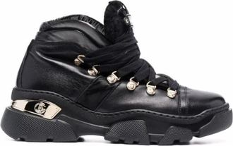 Baldinini Zwarte Enkellaarsjes - Dames - Veterlaarzen - Zwart - 39 EU - Leer - Schoenen