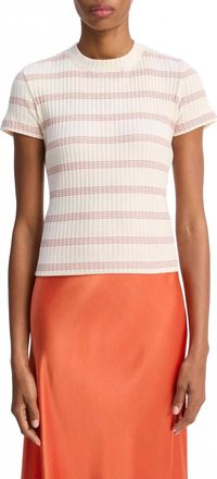Vince Striped Ribbed Top In Oat Shell Combo