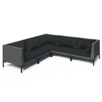 vidaXL Sof&aacute;s De Jard&iacute;n 5 Pzas Y Cojines Rat&aacute;n Sint&eacute;tico Gris Oscuro Vidaxl