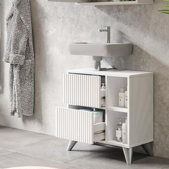 Vicco Mueble Bajo Lavabo Leano, Blanco, 60 X 62 Cm Con 2 Cajones Vicco
