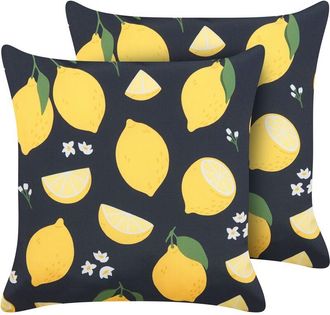 Beliani Beliani - Conjunto De 2 Cojines De Poli&eacute;ster Negro Amarillo Blanco Verde 45 X 45 Cm Lim&oacute;n Citrus