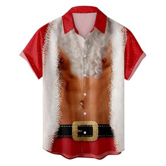 Generic Christmas Hawaiian Shirts for Men Button Down Ugly Xmas Muscle Graphic Tees Short Sleeve Tropical Shirt Holiday Party Clothes, White, XL