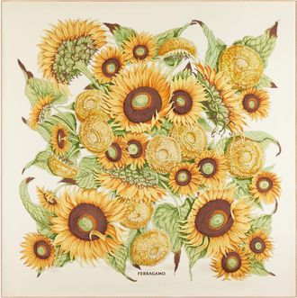 Ferragamo Women Sunflower print silk scarf Yellow