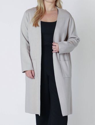 Dex Clothing Longline Open Cardigan - Plus In Cream Beige
