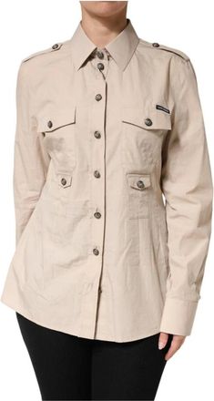 Dolce & Gabbana Shirts, female, Brown, Size: L Collared Long Sleeve Cotton Shirt Top