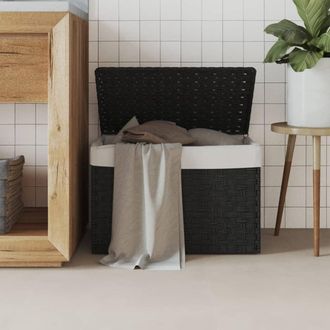 vidaXL Cesto Portabiancheria Coperchio Nero 55,5x35x34 Cm Polyrattan - Vidaxl