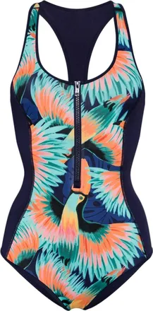 Duskii abstract-print racerback swimsuit - women - Neoprene/Polyester/Spandex/Elastane - L - Multicolour