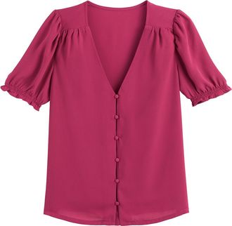 La Redoute Collections Blouse met V-hals, korte mouwen