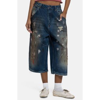 Jaded London Painted Colossus Crop Wide Leg Jeans in Blue at Nordstrom, Size 26