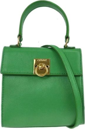 Celine Pre-owned Handbags, female, Green, Size: ONE SIZE Pre-owned Vintage Leather Top Handle Bag