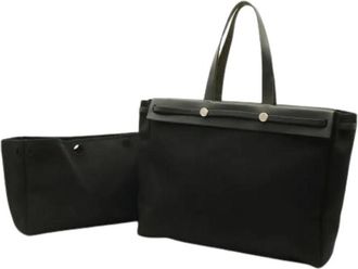 Herm&egrave;s Pre-owned Vintage Canvas Shoulder Tote Bag - Dames - Vintage Shopper - Zwart - ONE Size - Leer - Vintage