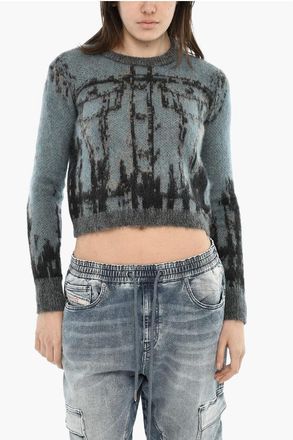 Diesel Wool-Blend Cropped Crewneck Sweater M-SYMI size S