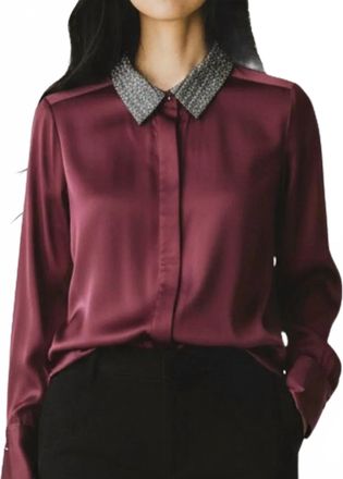 Go Silk Le Blouse With Beaded Collar Top In Oxblood