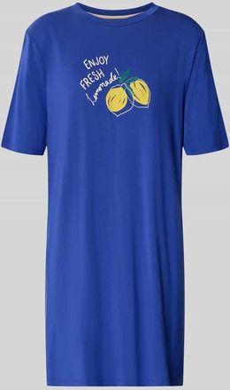 Schiesser Nachthemd mit Motiv-Print und Rundhalsausschnitt in Royal, Gr&ouml;&szlig;e 36