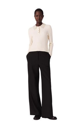 Maje Knit polo shirt with rhinestone collar in Ecru at Nordstrom, Size X-Small