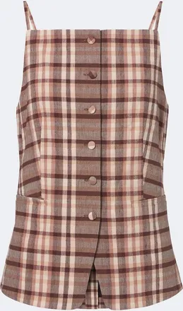 Staud Una plaid linen-blend top